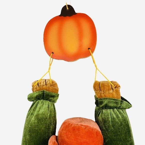 Vintage 90s Hanging Autumn Fall 32" Plush Teddy Bear Pumpkin Leaf Thanksgiving - Picture 2 of 10